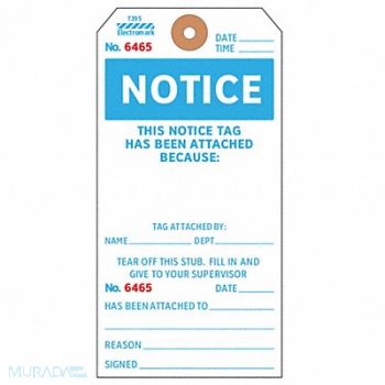 ELECTROMARK Notice Tag 5 3/4in H 2 7/8in W PK100, 3VCW4