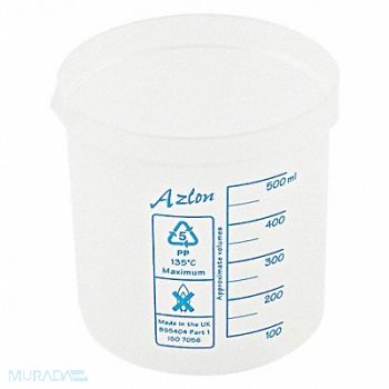 DYNALON Grad Square Ratio Beaker 500mL PP PK10, 3VFA6