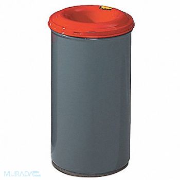 JUSTRITE Trash Can Round 15 gal Red/Gray, 3VLD8