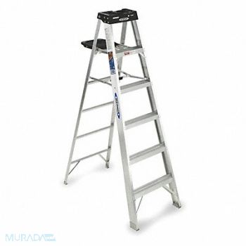 WERNER Stepladder Aluminum 6 ft H 300 lb Cap., 3W423