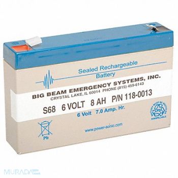 BIG BEAM Battery 6V 72hr 3 11/16in Slip On, 3WDC1