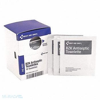FIRST AID ONLY BZK Wipe Antiseptics PK10, 3WHR7