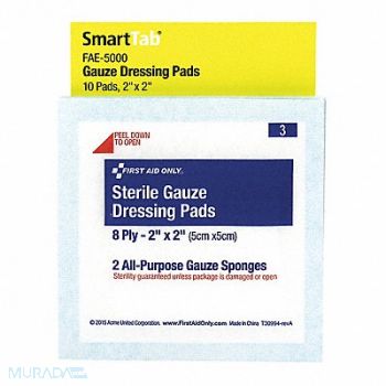 FIRST AID ONLY Gauze Dressing Pad No Gauze PK10, 3WHU1