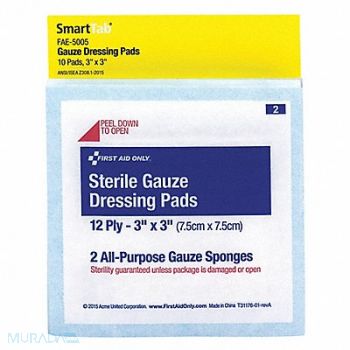 FIRST AID ONLY Gauze Dressing Pad No Gauze PK10, 3WHU2