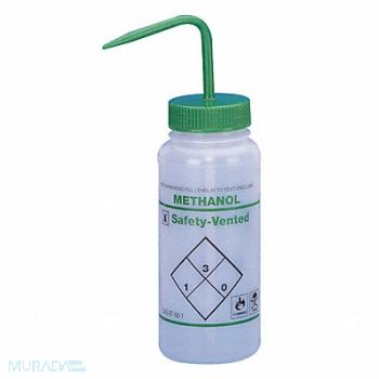 SP SCIENCEWARE Wash Bottle Std 16 oz Methanol Grn PK3, 3XMN5