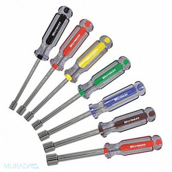 WESTWARD Solid Round Shank Nut Driver Set, 401L15