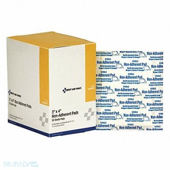 FIRST AID ONLY Non-Stick Pad Sterile White 3 in W PK50, 40JH83