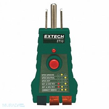 EXTECH Receptacle Tester GFCI 120V AC No Disp, 40JZ67