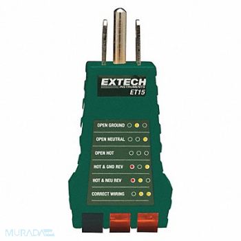 EXTECH Receptacle Tester 120V AC No Disp, 40JZ68