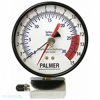 WAHL K4555 Gas Test Gauge 15 PSI-30 In Hg, 6PEZ7