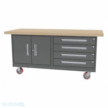 GREENE MANUFACTURING INC. Mobile Cab Bench Butcher Block 72 W 30 D, 40LF14