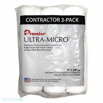 PREMIER Roller Cover 9 L 3/8 Nap Microfiber PK3, 40NE74