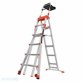 LITTLE GIANT Adj. Stepladder Alum 6 to 10 ft 300 lb, 40P129