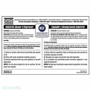 SIMPLE GREEN Secondary Bottle Label Paper PK10, 40TD95