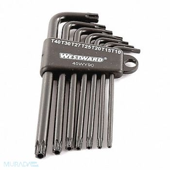 WESTWARD Torx Key Set L Shape 3 1/2 to 5 5/32 in, 40WY90