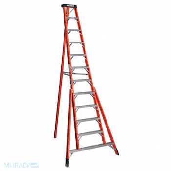 WERNER Tripod Stepladder H 12ft Spread 77.75 In, 41D250