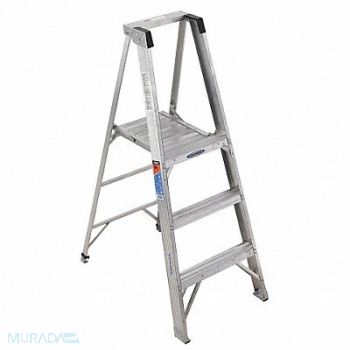 WERNER Platform Stepladder 3 ft Aluminum 300 lb, 41D296