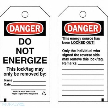 BRADY Lockout Tag 3 x 5-1/2In Polyester PK25, 41F281