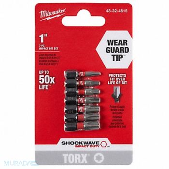 MILWAUKEE Insert Bit Set Torx 1 Hex Tip, 423K46