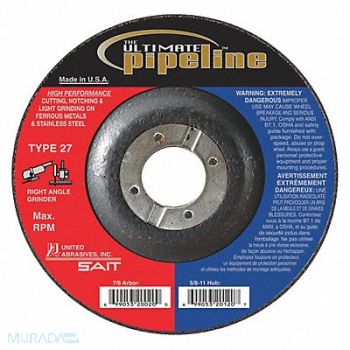 UNITED ABRASIVES-SAIT Abrasive Pipeline Wheel 4-1/2 in Dia., 48TC21