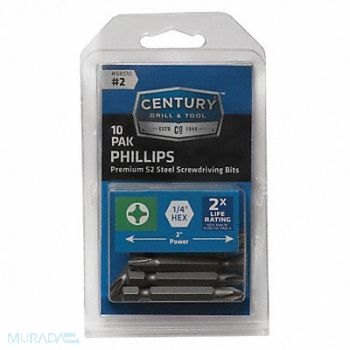 CENTURY DRILL AND TOOL Phillips Power Screwdriver Bit 2 10Pk, 42ZH40