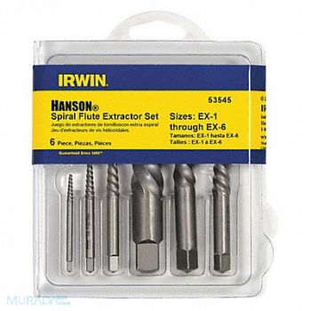 IRWIN HANSON Screw Extractor Set HCS Clamshell PK6, 436A70