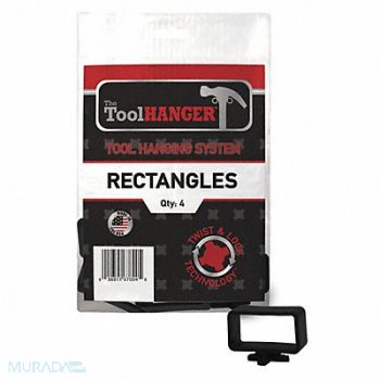 TOOLHANGER Plyprpyln Plstic Rectngle Hnger Blk PK4, 436C71