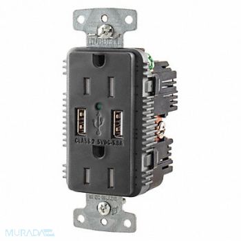 HUBBELL USB Charger Receptacle 2 Ports 2 Poles, 437K37
