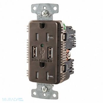HUBBELL USB Charger Receptacle 2 Ports 2 Poles, 437K41
