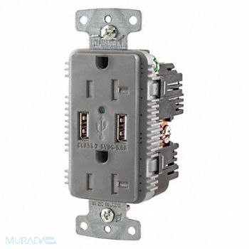 HUBBELL USB Charger Receptacle 2 Ports 2 Poles, 437K43