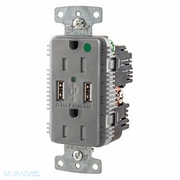 HUBBELL USB Charger Receptacle 2 Ports 2 Poles, 437K48