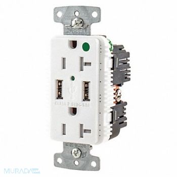 HUBBELL USB Charger Receptacle 2 Ports 2 Poles, 437K57