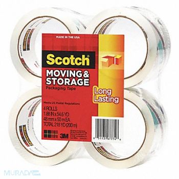 SCOTCH Packaging Tape Acrylic Clear PK4, 43FZ46
