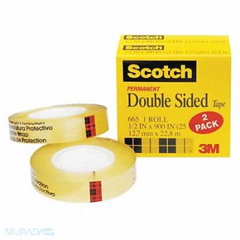 3M 2-Sided Office Tape 75ft 1/2in 3 mil PK2, 43GA08