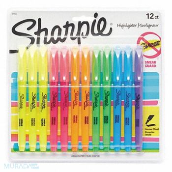 SHARPIE Highlighter Pocket Style Assorted PK12, 43KJ63