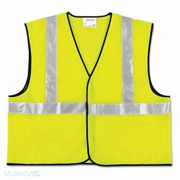 MCR SAFETY Vest Safety 2 Stripe Fluorescent Lime, 43PF91