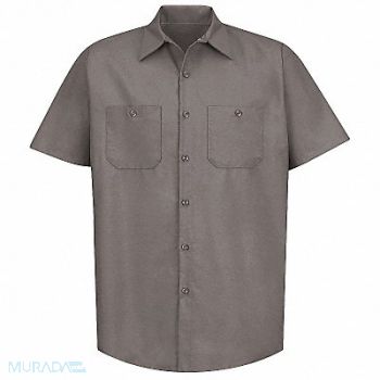 RED KAP Mens Ss Gray Poplin Work Shirt S, 43V477
