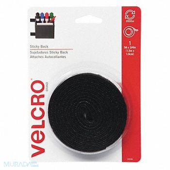 VELCRO BRAND Tape Sticky Back 3/4 x 5 ft Black, 43WC86