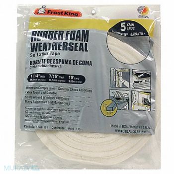 FROST KING H3959 Sponge Rubber Foam Tape 1-1/4In.x10 ft., 43Y826