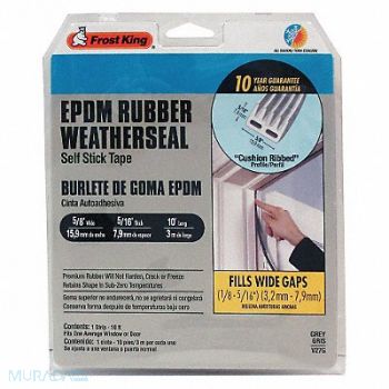 FROST KING H3960 Weatherseal 10 ft Gray EPDM, 43Y828