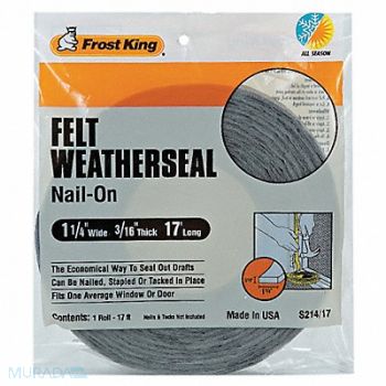 FROST KING Weatherseal 17 ft Gray Felt, 43Y831