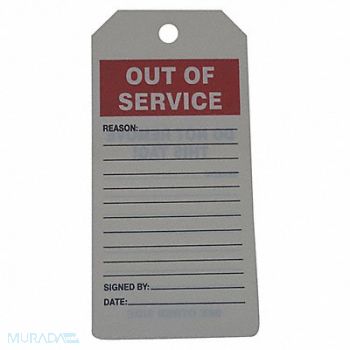 GRAINGER APPROVED Out of Service Tag By The Roll PK100, 43Z230