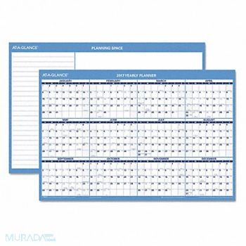 AT-A-GLANCE Erasable Yearly Wall Calendar Blue, 44NR50