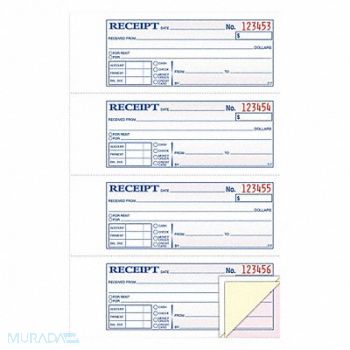 ADAMS BUSINESS FORMS Money/Rent Receipt Book 3-Part, 44NR82