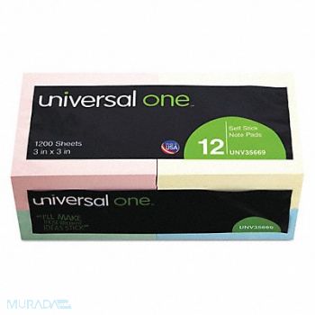 UNIVERSAL ONE Note Self Stick 3 x3 Assrtd PK12, 44PG68