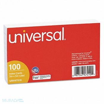 UNIVERSAL Card Index Ruled 3 x5 White PK100, 44PG74