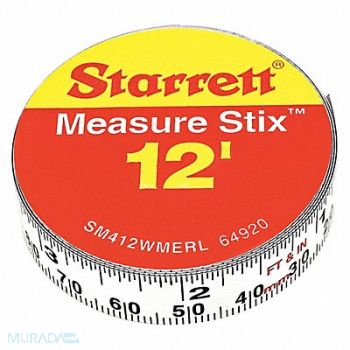 STARRETT Measuring Stick 1/2 x12ft 3.6m RightLeft, 44WG48