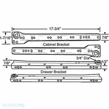 GRAINGER APPROVED Drawer Slide 18 L Painted, 451J93