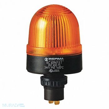 WERMA Warning Light Yellow 24VAC/DC Dome Lens, 452U20