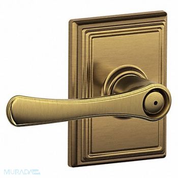 SCHLAGE RESIDENTIAL Door Lever Lockset Antique Brass Privacy, 457K25